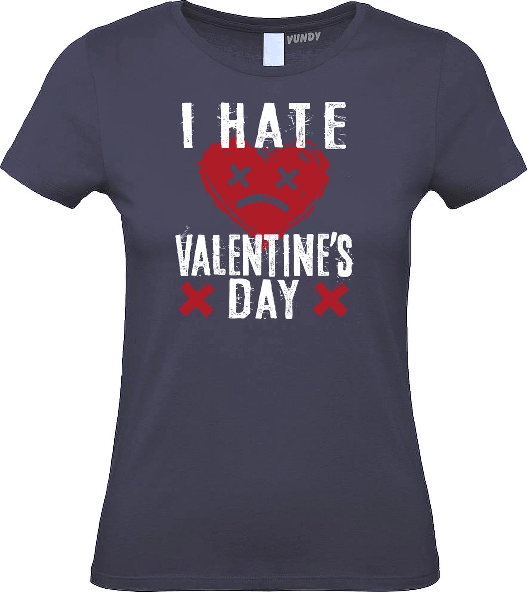 Dames T-shirt I Hate Valentines Day | valentijn cadeautje voor hem haar | valentijn | valentijnsdag cadeau | Navy dames | maat L